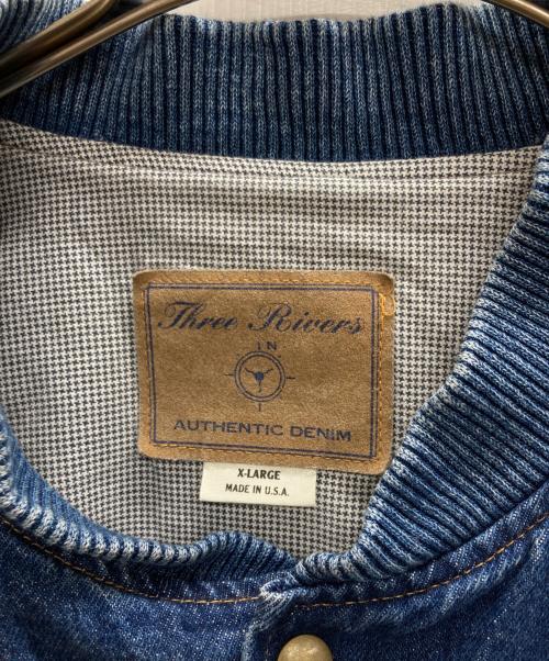three rivers（スリーリバーズ）Three Rivers (スリーリバーズ) 企業ロゴデニムスタジャン インディゴ サイズ:XLの古着・服飾アイテム