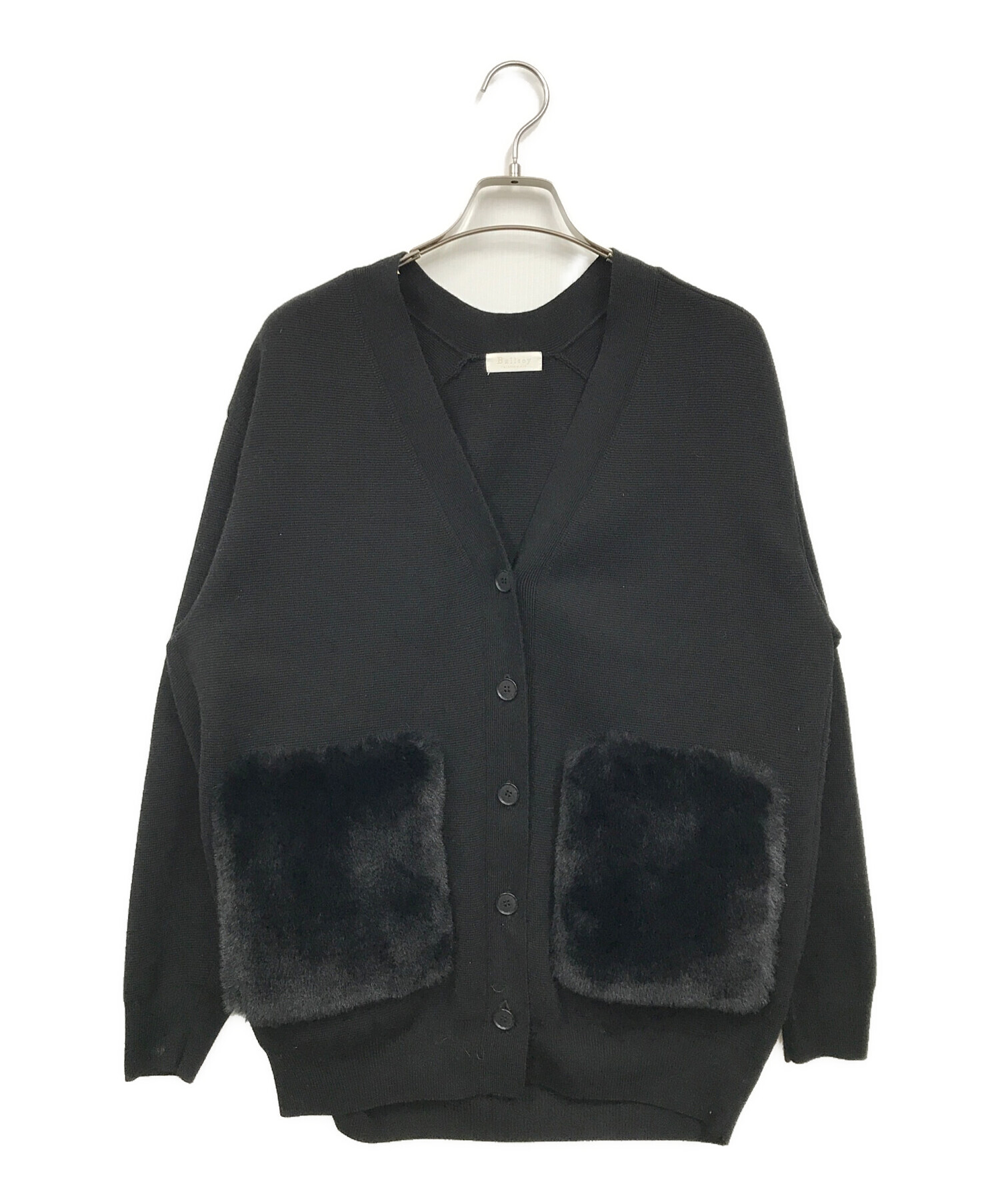ほぼ未使用　Ballsey ミラノリブ ファーポケットカーディガン　ブラック BALLSEY（ボールジィ）の「ウールポリエステルミラノリブ ファー