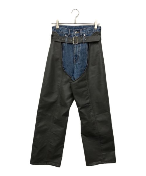 PRANK PROJECT（プランクプロジェクト）PRANK PROJECT (プランクプロジェクト) Vegan Leather Combi Denim ブルー×グレー サイズ:38の古着・服飾アイテム