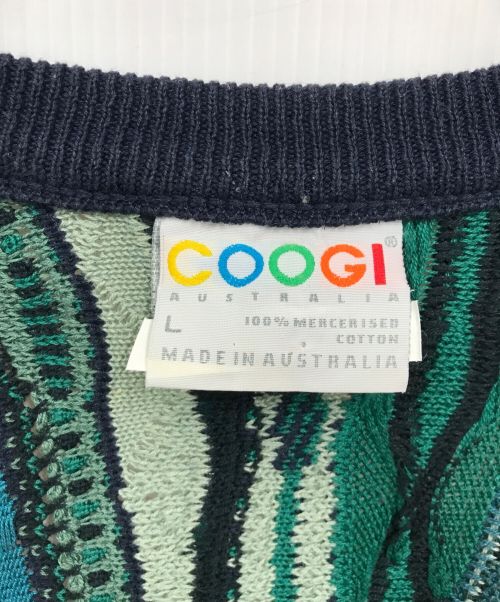 Coogi（クージー）Coogi (クージー) 3Dコットンニットカーディガン ネイビー×グリーン サイズ:Lの古着・服飾アイテム