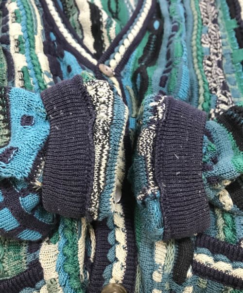 Coogi（クージー）Coogi (クージー) 3Dコットンニットカーディガン ネイビー×グリーン サイズ:Lの古着・服飾アイテム