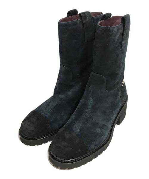 CHANEL（シャネル）CHANEL (シャネル) ココマークバイカラーブーツ ネイビー サイズ:38Cの古着・服飾アイテム