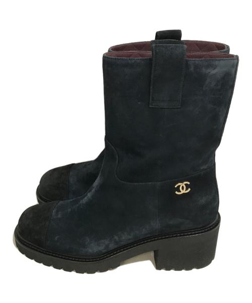 CHANEL（シャネル）CHANEL (シャネル) ココマークバイカラーブーツ ネイビー サイズ:38Cの古着・服飾アイテム