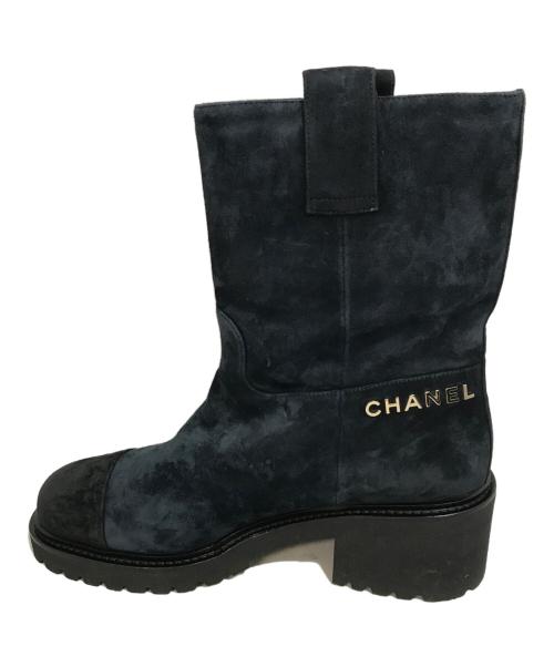 CHANEL（シャネル）CHANEL (シャネル) ココマークバイカラーブーツ ネイビー サイズ:38Cの古着・服飾アイテム