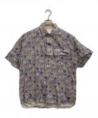 WHITE MOUNTAINEERINGホワイトマウンテ二アニング）の古着「S/Sリネンブレンド総柄シャツ」｜ブルー×ベージュ