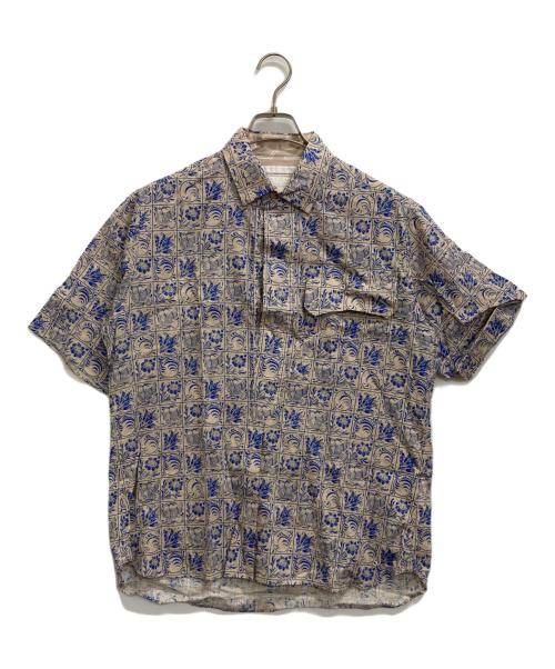 WHITE MOUNTAINEERING（ホワイトマウンテ二アニング）WHITE MOUNTAINEERING (ホワイトマウンテ二アニング) S/Sリネンブレンド総柄シャツ ブルー×ベージュ サイズ:Lの古着・服飾アイテム