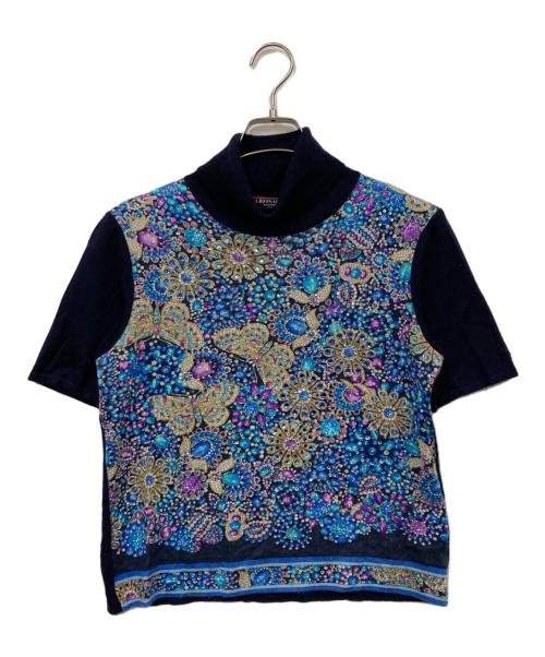 LEONARD（レオナール）LEONARD (レオナール) カシミヤラインストーンニット ネイビー サイズ:Lの古着・服飾アイテム