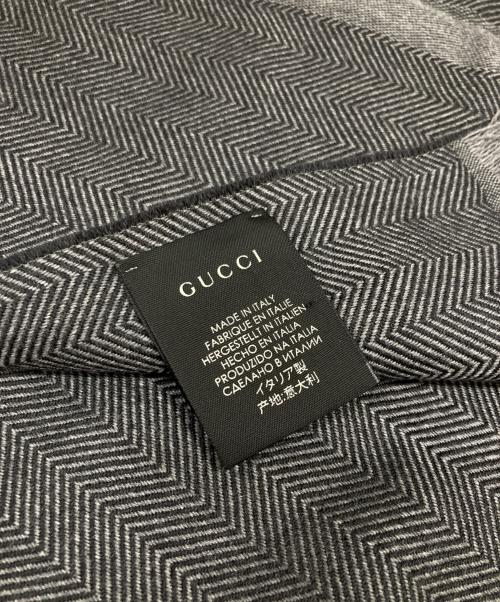GUCCI（グッチ）GUCCI (グッチ) シェリーライン×ヘリンボーン ストール グレーの古着・服飾アイテム
