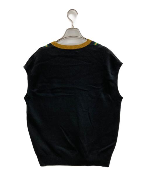 CABAN（キャバン）CABaN (キャバン) コットンカシミヤ ストライプVネックベスト ブラック サイズ:Fの古着・服飾アイテム