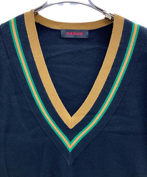 CABAN（キャバン）CABaN (キャバン) コットンカシミヤ ストライプVネックベスト ブラック サイズ:Fの古着・服飾アイテム