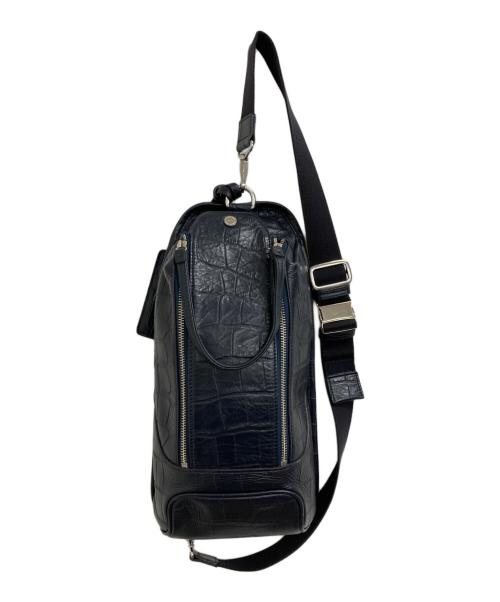 PELLE MORBIDA（ペッレモルビダ）PELLE MORBIDA (ペッレモルビダ) クロコ型押しショルダーバッグ ネイビーの古着・服飾アイテム