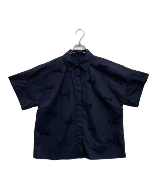 Gypsohila（ジプソフィア）Gypsohila (ジプソフィア) Good Luck Blouseリボン半袖シャツ ネイビー サイズ:Fの古着・服飾アイテム
