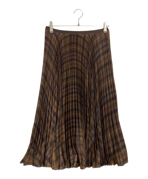 POLO RALPH LAUREN（ポロ・ラルフローレン）POLO RALPH LAUREN (ポロ・ラルフローレン) プリーテッドプラッドクレープラインミディスカート ブラウン サイズ:M 未使用品の古着・服飾アイテム