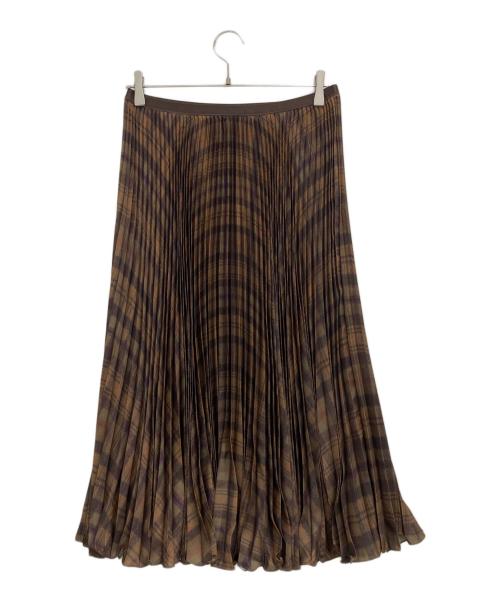 POLO RALPH LAUREN（ポロ・ラルフローレン）POLO RALPH LAUREN (ポロ・ラルフローレン) プリーテッドプラッドクレープラインミディスカート ブラウン サイズ:M 未使用品の古着・服飾アイテム