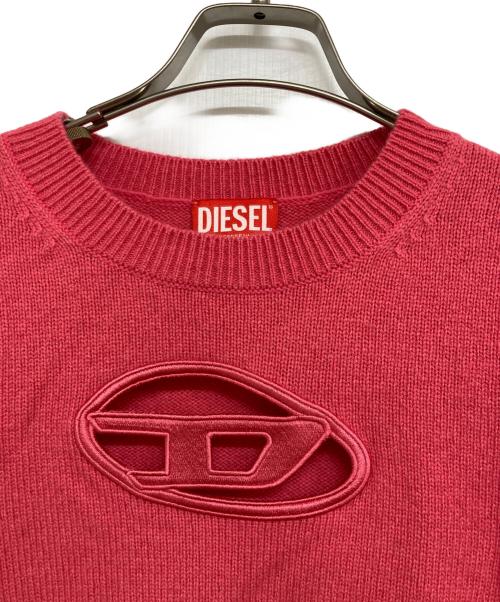 DIESEL（ディーゼル）DIESEL (ディーゼル) M-AREESA ロゴ刺繍クルーネックニット ピンク サイズ:Sの古着・服飾アイテム