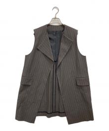 BACCA（バッカ）の古着「リネンコットンストライプノーカラーベスト」｜グレー