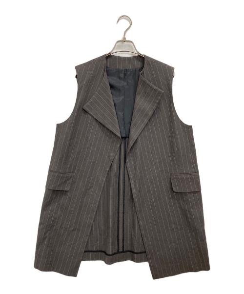 BACCA（バッカ）BACCA (バッカ) リネンコットンストライプノーカラーベスト グレー サイズ:36の古着・服飾アイテム