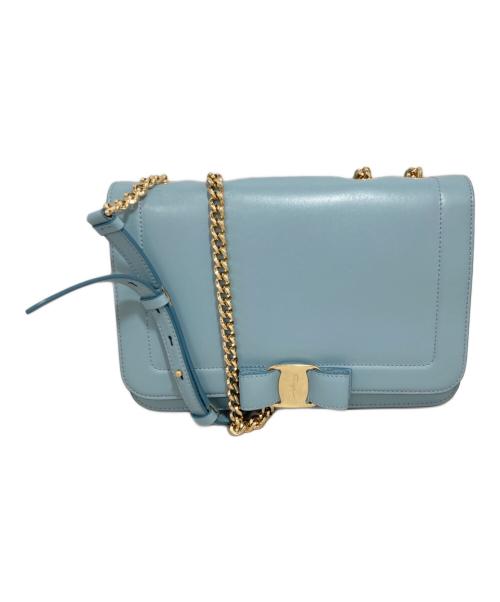 Salvatore Ferragamo（サルヴァトーレ フェラガモ）Salvatore Ferragamo (サルヴァトーレ フェラガモ) ヴァラリボンチェーンショルダーバッグ スカイブルーの古着・服飾アイテム