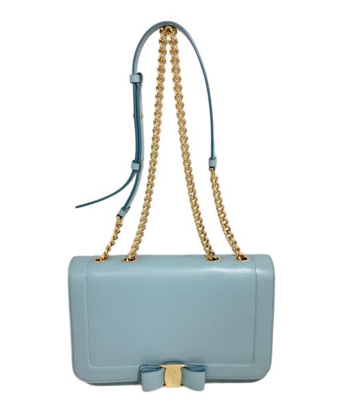 Salvatore Ferragamo（サルヴァトーレ フェラガモ）Salvatore Ferragamo (サルヴァトーレ フェラガモ) ヴァラリボンチェーンショルダーバッグ スカイブルーの古着・服飾アイテム