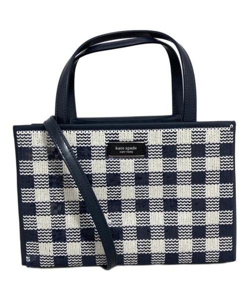 Kate Spade（ケイトスペード）Kate Spade (ケイトスペード) ギンガム シークイン スモール トート ネイビーの古着・服飾アイテム