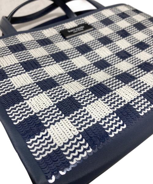 Kate Spade（ケイトスペード）Kate Spade (ケイトスペード) ギンガム シークイン スモール トート ネイビーの古着・服飾アイテム