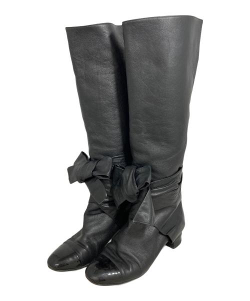 CHANEL（シャネル）CHANEL (シャネル) リボンココマークロングブーツ ブラック サイズ:38の古着・服飾アイテム