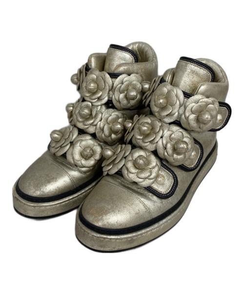 CHANEL（シャネル）CHANEL (シャネル) ハイカットスニーカー ゴールド サイズ:38の古着・服飾アイテム