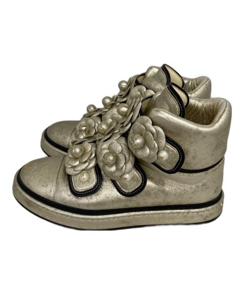 CHANEL（シャネル）CHANEL (シャネル) ハイカットスニーカー ゴールド サイズ:38の古着・服飾アイテム