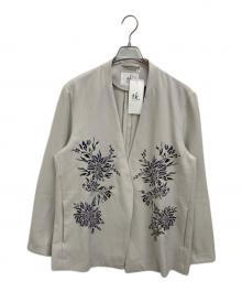 TK TAKEO KIKUCHI（ティーケー タケオキクチ）の古着「フラワーエンブロノーカラージャケット」｜ベージュ