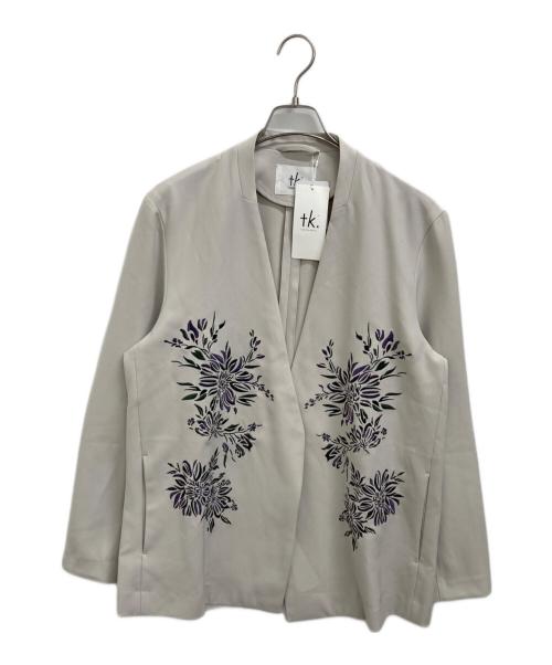 TK TAKEO KIKUCHI（ティーケー タケオキクチ）TK TAKEO KIKUCHI (ティーケー タケオキクチ) フラワーエンブロノーカラージャケット ベージュ サイズ:M 未使用品の古着・服飾アイテム