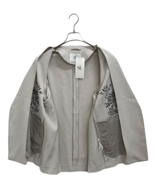 TK TAKEO KIKUCHI（ティーケー タケオキクチ）TK TAKEO KIKUCHI (ティーケー タケオキクチ) フラワーエンブロノーカラージャケット ベージュ サイズ:M 未使用品の古着・服飾アイテム