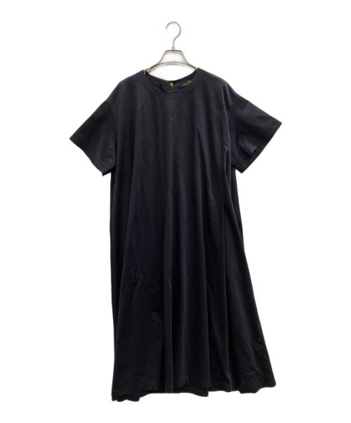 DRAWER（ドゥロワー）DRAWER (ドゥロワー) クルーネック コットン 半袖 ロングワンピース ネイビー サイズ:36の古着・服飾アイテム