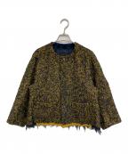 DRAWERドゥロワー）の古着「ノーカラーツイードジャケット」｜イエロー