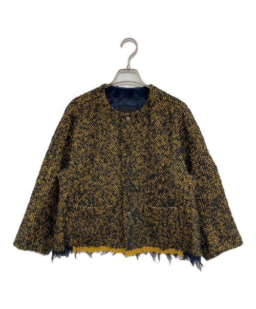 DRAWER（ドゥロワー）DRAWER (ドゥロワー) ノーカラーツイードジャケット イエロー サイズ:36の古着・服飾アイテム