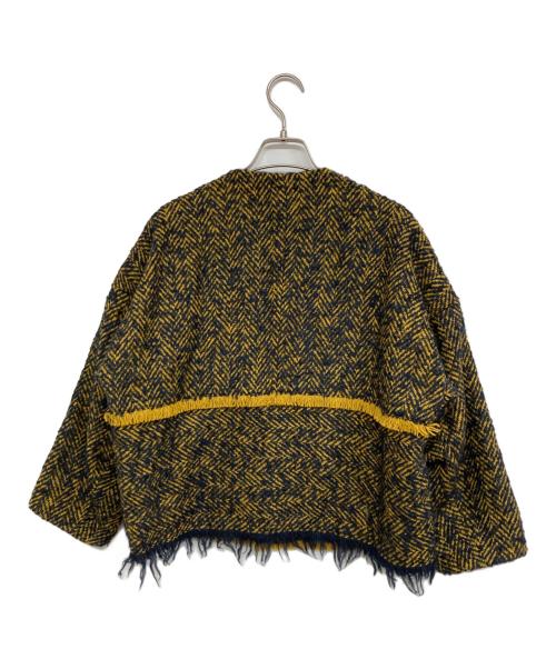 DRAWER（ドゥロワー）DRAWER (ドゥロワー) ノーカラーツイードジャケット イエロー サイズ:36の古着・服飾アイテム