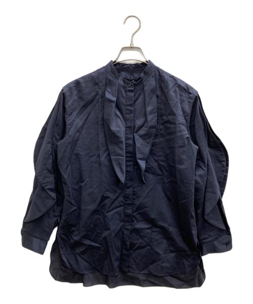 DRAWER（ドゥロワー）DRAWER (ドゥロワー) コットンシルクフリルブラウス ネイビー サイズ:S 未使用品の古着・服飾アイテム