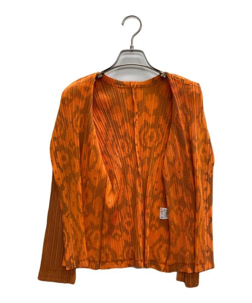 PLEATS PLEASE（プリーツプリーズ）PLEATS PLEASE (プリーツプリーズ) 幾何学模様プリーツカーディガン オレンジ サイズ:3の古着・服飾アイテム