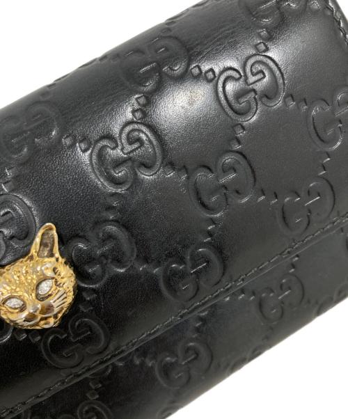 GUCCI（グッチ）GUCCI (グッチ) キャットコンチネンタルウォレット ブラックの古着・服飾アイテム