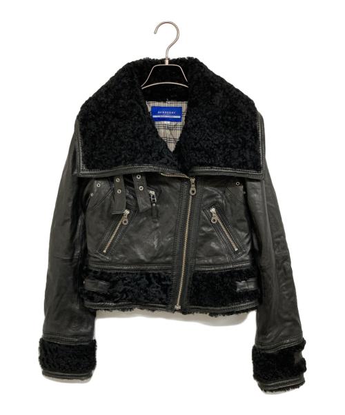 BURBERRY BLUE LABEL（バーバリーロンドンブルーレーベル）BURBERRY BLUE LABEL (バーバリーロンドンブルーレーベル) ラムレザーダブルライダースジャケット ブラック サイズ:38の古着・服飾アイテム