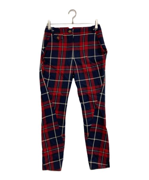Vivienne Westwood RED LABEL（ヴィヴィアンウエストウッドレッドレーベル）Vivienne Westwood RED LABEL (ヴィヴィアンウエストウッドレッドレーベル) 変形チェックパンツ レッド サイズ:2の古着・服飾アイテム