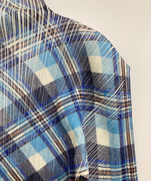 PLEATS PLEASE（プリーツプリーズ）PLEATS PLEASE (プリーツプリーズ) チェックプリーツハイネックカットソー ブルー サイズ:4の古着・服飾アイテム