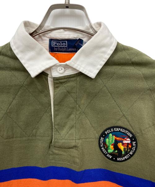 POLO RALPH LAUREN（ポロ・ラルフローレン）POLO RALPH LAUREN (ポロ・ラルフローレン) CLASSIC FIT STRIPE JERSEY オレンジ×グリーン サイズ:Mの古着・服飾アイテム