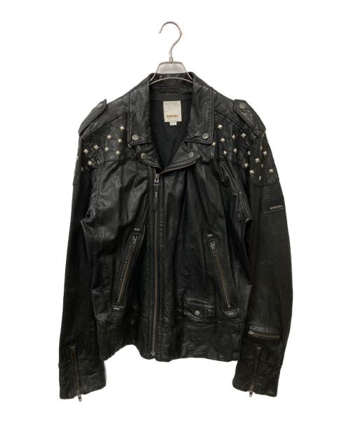 DIESEL（ディーゼル）DIESEL (ディーゼル) スタッズライダースジャケット ブラック サイズ:XLの古着・服飾アイテム