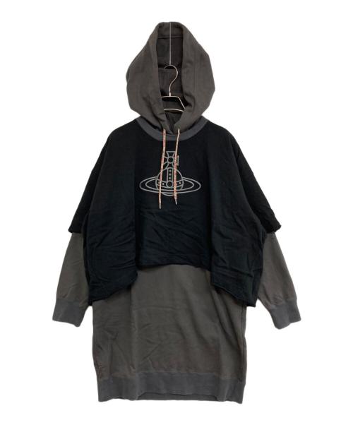 Vivienne Westwood RED LABEL（ヴィヴィアンウエストウッドレッドレーベル）Vivienne Westwood RED LABEL (ヴィヴィアンウエストウッドレッドレーベル) 3Dラインオーブ刺繍レイヤード裏毛フーディ― グレー サイズ:00の古着・服飾アイテム