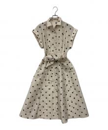 Loulou Willoughby（ルルウィルビー）の古着「オーガンドットウエストリボンワンピース」｜ベージュ