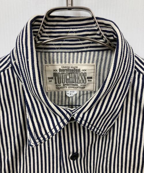 toughness（タフネス）toughness (タフネス) ヒッコリーカバーオール ブルー サイズ:XLの古着・服飾アイテム