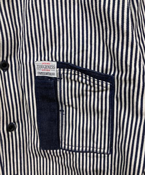 toughness（タフネス）toughness (タフネス) ヒッコリーカバーオール ブルー サイズ:XLの古着・服飾アイテム