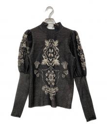 Ameri（アメリ）の古着「UND FLORAL KNIT JACQUARD TOP」｜ブラック