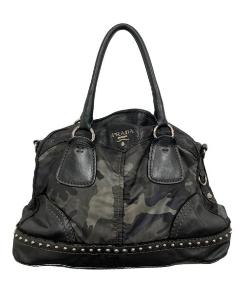 PRADA（プラダ）PRADA (プラダ) スタッズ 迷彩 ハンドバッグ ブラックの古着・服飾アイテム