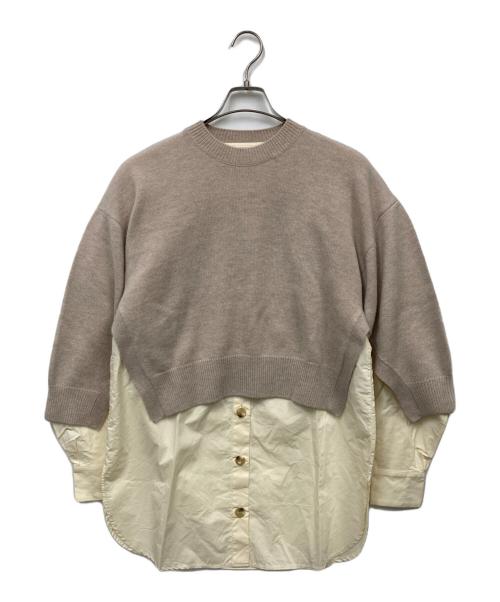ENFOLD（エンフォルド）ENFOLD (エンフォルド) メリノウール ニット × シャツプルオーバー ベージュ サイズ:Mの古着・服飾アイテム